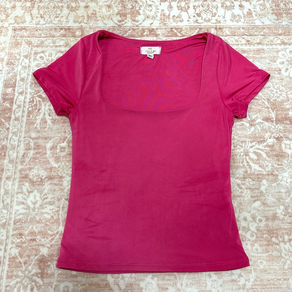 Hot Pink Square Neck Fitted Top